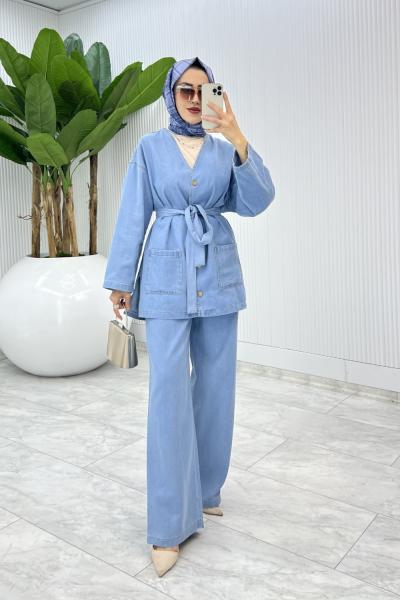 Mavi Şeyda Premıum Kot Takım Tesettür Giyim