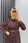 Mürdüm  Kemerli Eslem Kot Elbise Tesettür Giyim
