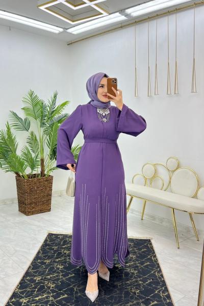 Mürdüm Lazerli Ferace Tesettür Giyim