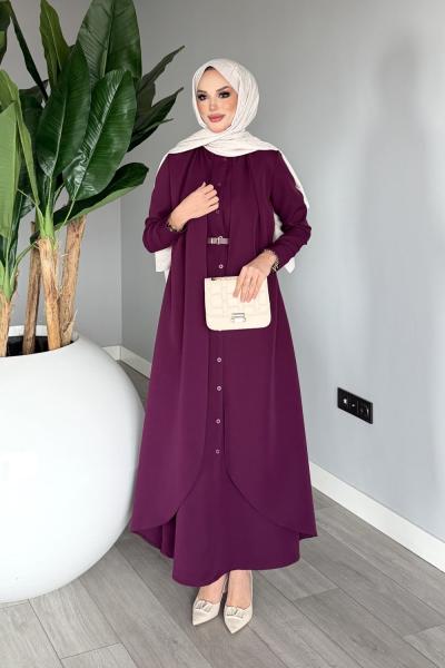 Mürdüm Premium Pera Elbise Ferace Tesettür Giyim