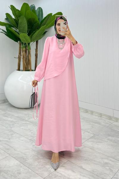 Pembe Premium Paris Elbise Tesettür Giyim