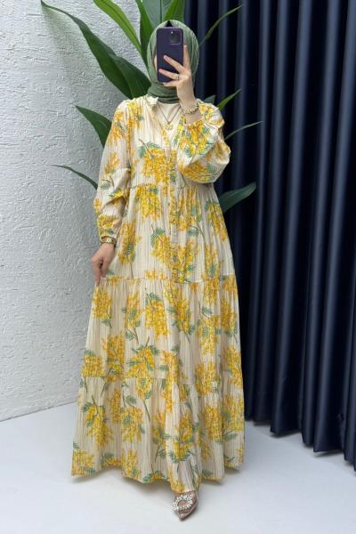 Sarı Dilşah Elbise Tesettür Giyim