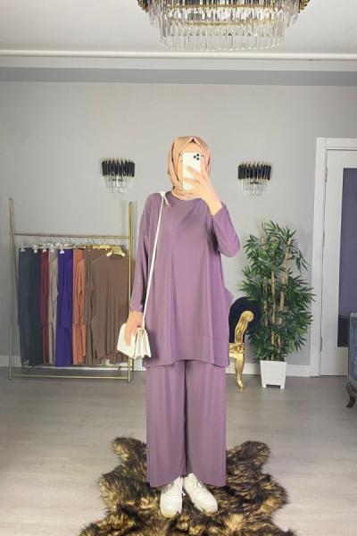 Sendi Cepli Tesettür Büyük Bedenli Takım Mürdüm