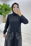 Siyah Asya Deri Cepli Elbise Tesettür Giyim