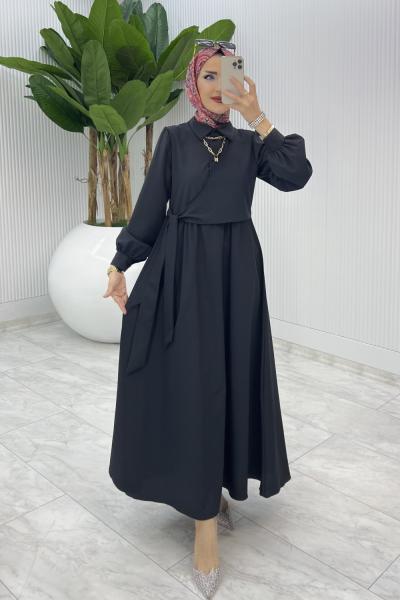 Siyah Bağlamalı Elbise Tesettür Giyim