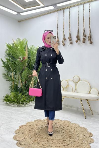 Siyah Dubai Trench Tesettür Giyim
