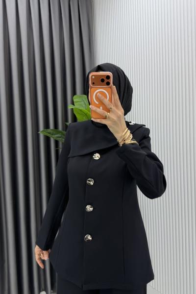 Siyah Ebrar Ceket Takım Tesettür Giyim