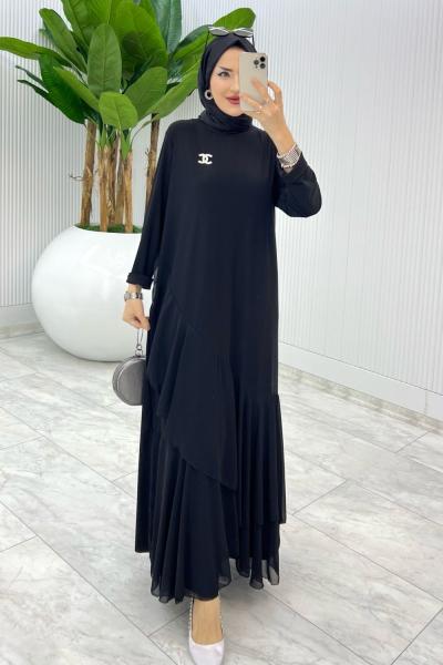 Siyah Broşlu Gülşah Elbise Tesettür Giyim