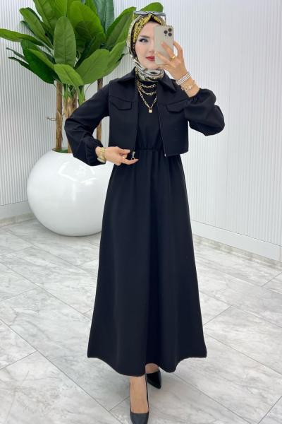 Siyah Oylat Elbise Tesettür Giyim