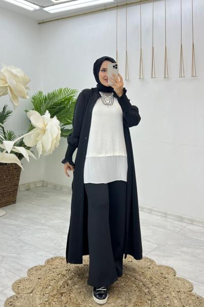 Siyah Premıum Scuba Naz Takım Tesettür Giyim