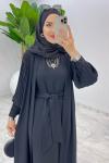 Siyah Premium Melek Abaya Takım Tesettür Giyim