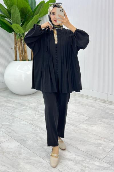 Siyah Premium Nervür Takım Tesettür Giyim