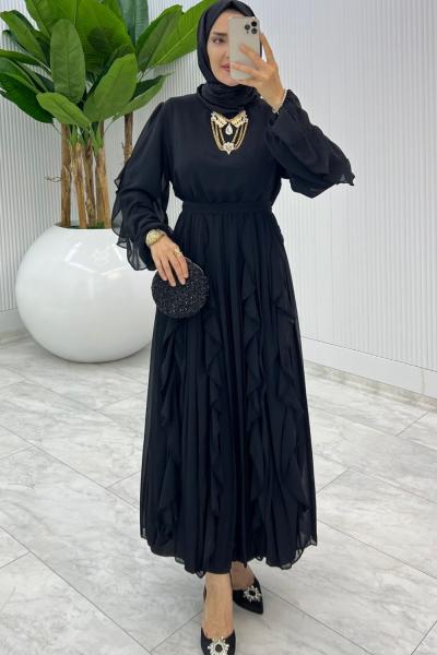 Siyah Premium Manolya Elbise Tesettür Giyim