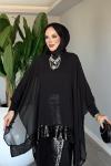 Siyah Premium Fatma Payetli Etek Takım Tesettür Giyim