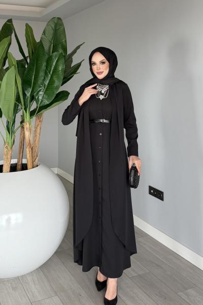 Siyah Premium Pera Elbise Ferace Tesettür Giyim