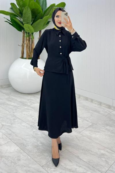 Siyah Şeyda Etek Takım Tesettür Giyim