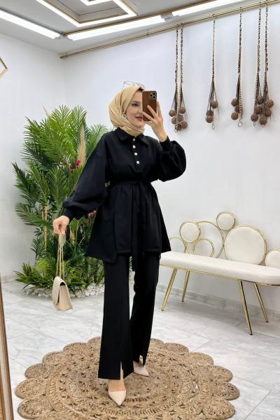 Siyah Tasarım Osse Takım Tesettür Giyim