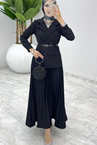 Siyah Tasarım Tuana Elbise Tesettür Giyim