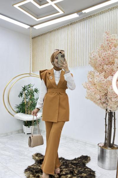 Taba Astarlı Yelek Takım Tesettür Giyim