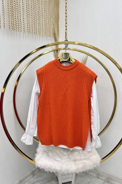 Turuncu Triko Panço Süveter