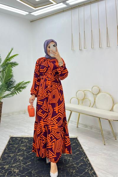 Turuncu Vera Elbise Tesettür Giyim