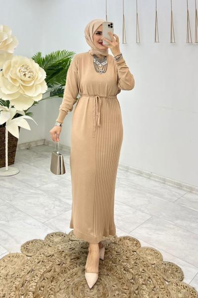 Vizon Bulut Merserize Triko Elbise Tesettür Giyim