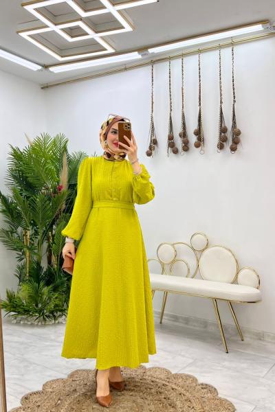 Yağ Yeşili Stil Elbise Tesettür Giyim