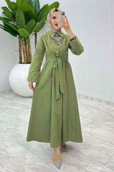 YağYeşili Terikoton Elbise Tesettür Giyim