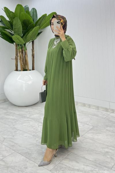 Yeşil Şoray Elbise Tesettür Giyim