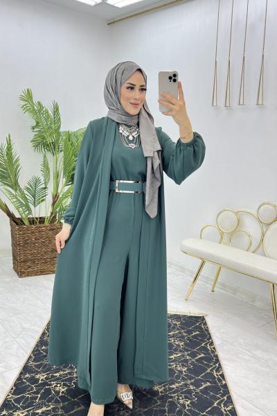 Zümrüt Premıum Fulya Abaya Tulum Takım Tesettür Giyim