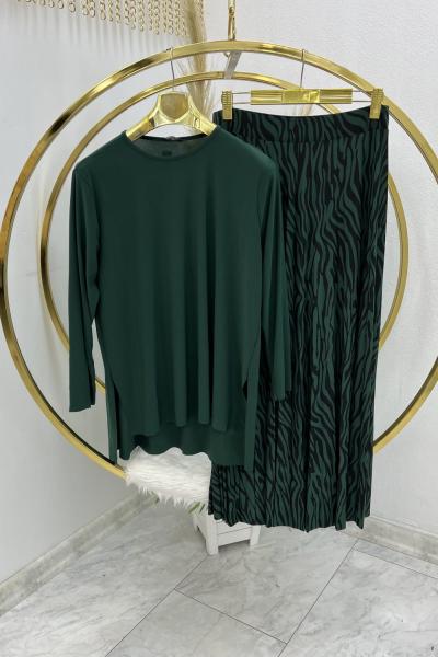 Zümrüt Zebra Desen Sendi Etek Takım