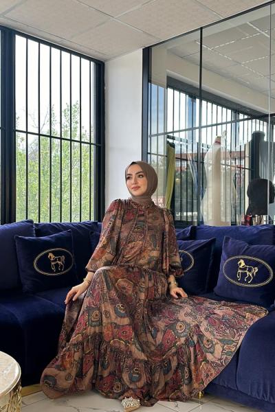 Asalet Elbise-Kahverengi Kahverengi