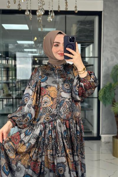 Asalet Elbise-Gri Gri