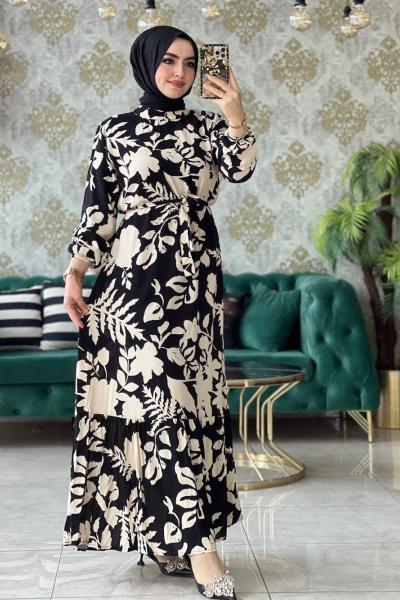 Asena Elbise Siyah Beyaz Siyah Beyaz
