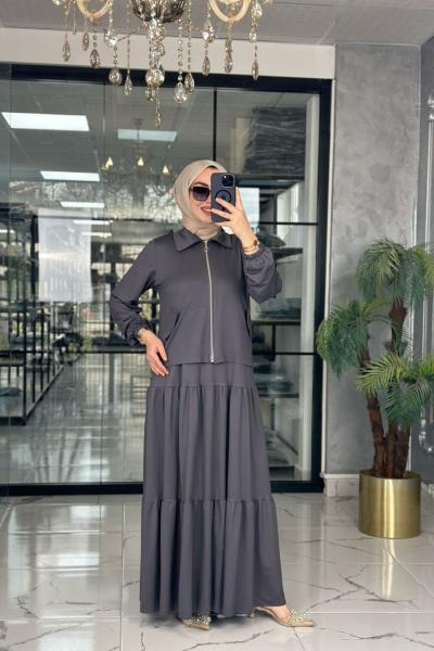 Asiye Ceket Elbise-Gri Gri