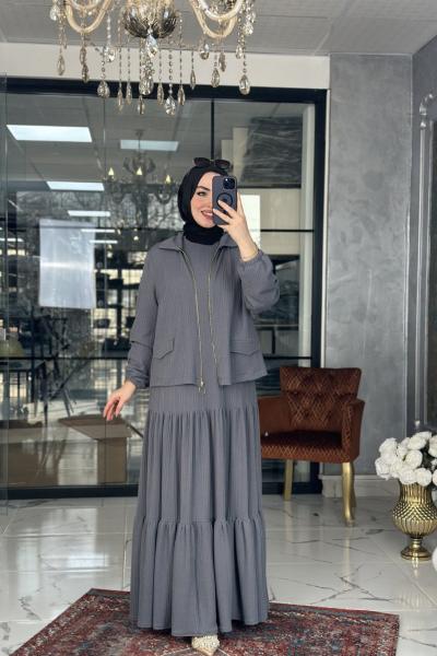 Atiye Elbise Ceket Takım Gri Gri