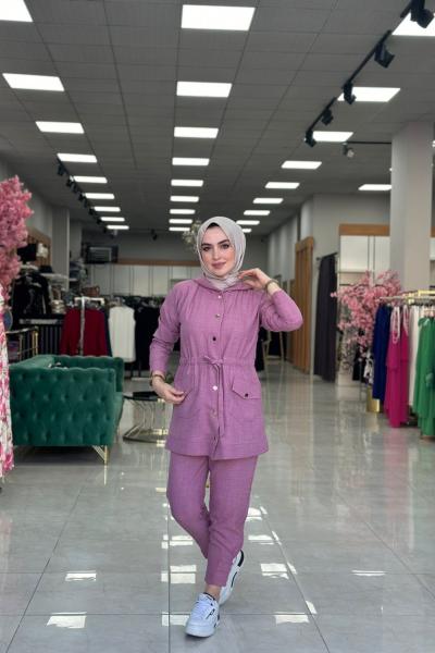 Aysima Pantolon Takım-Gül Kurusu Gül