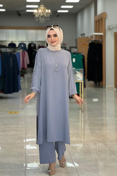 Burcu Pantolonlu Takım Gri Gri