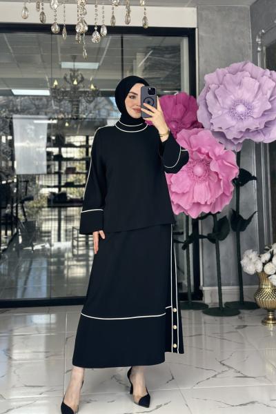 Çağlı Etek Takım Siyah Siyah