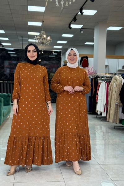 Çapa Desenli Elbise Kiremit Kiremit