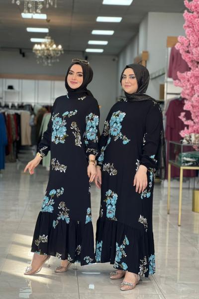 Çiçekli Elbise Turkuaz Turkuaz