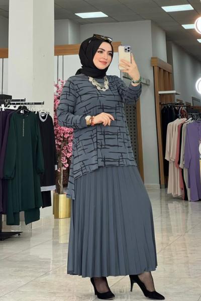 Çizgi Detaylı Etek Takım Antrasit Antrasit