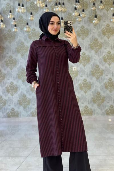 Çizgili Gömlek Bordo Bordo