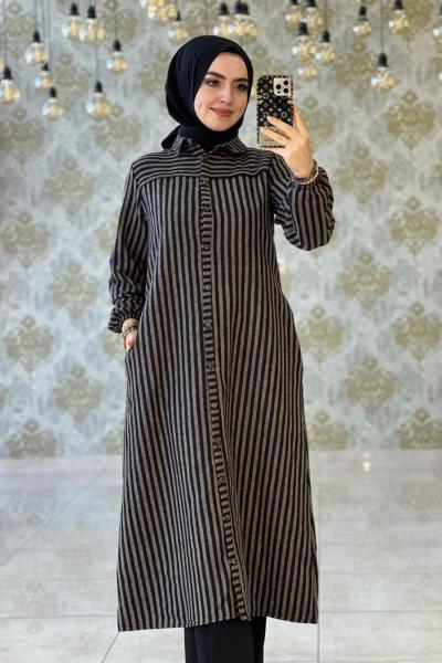 Çizgili Gömlek Vizon Vizon