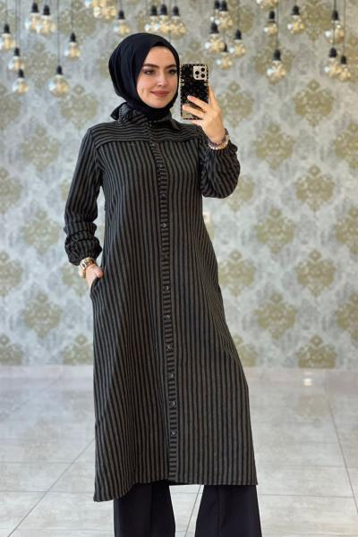 Çizgili Gömlek Haki Haki