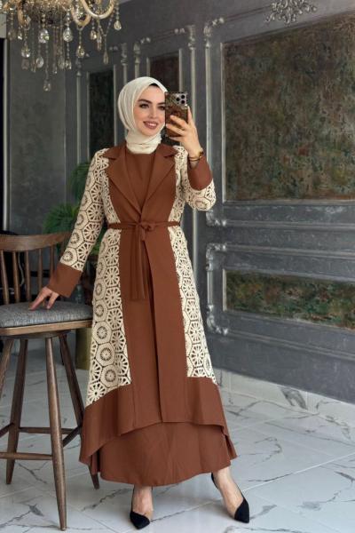 Dantel Detaylı Takım Kahverengi Kahverengi