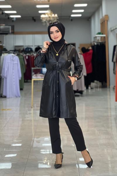 Deri Trenç Siyah Siyah