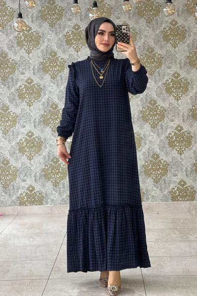 Ebrar Fırfırlı Elbise Lacivert Lacivert Kemik