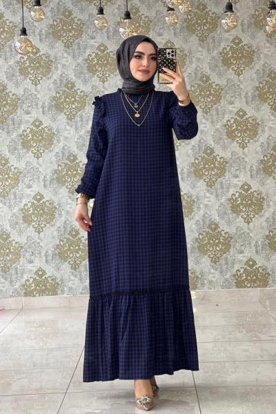 Ebrar Fırfırlı Elbise Mürdüm Mürdüm