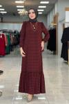 Ebrar Fırfırlı Elbise Bordo Bordo Kemik